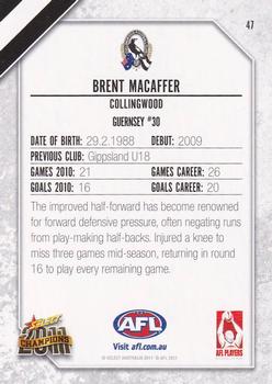 2011 Select AFL Champions #47 Brent Macaffer Back